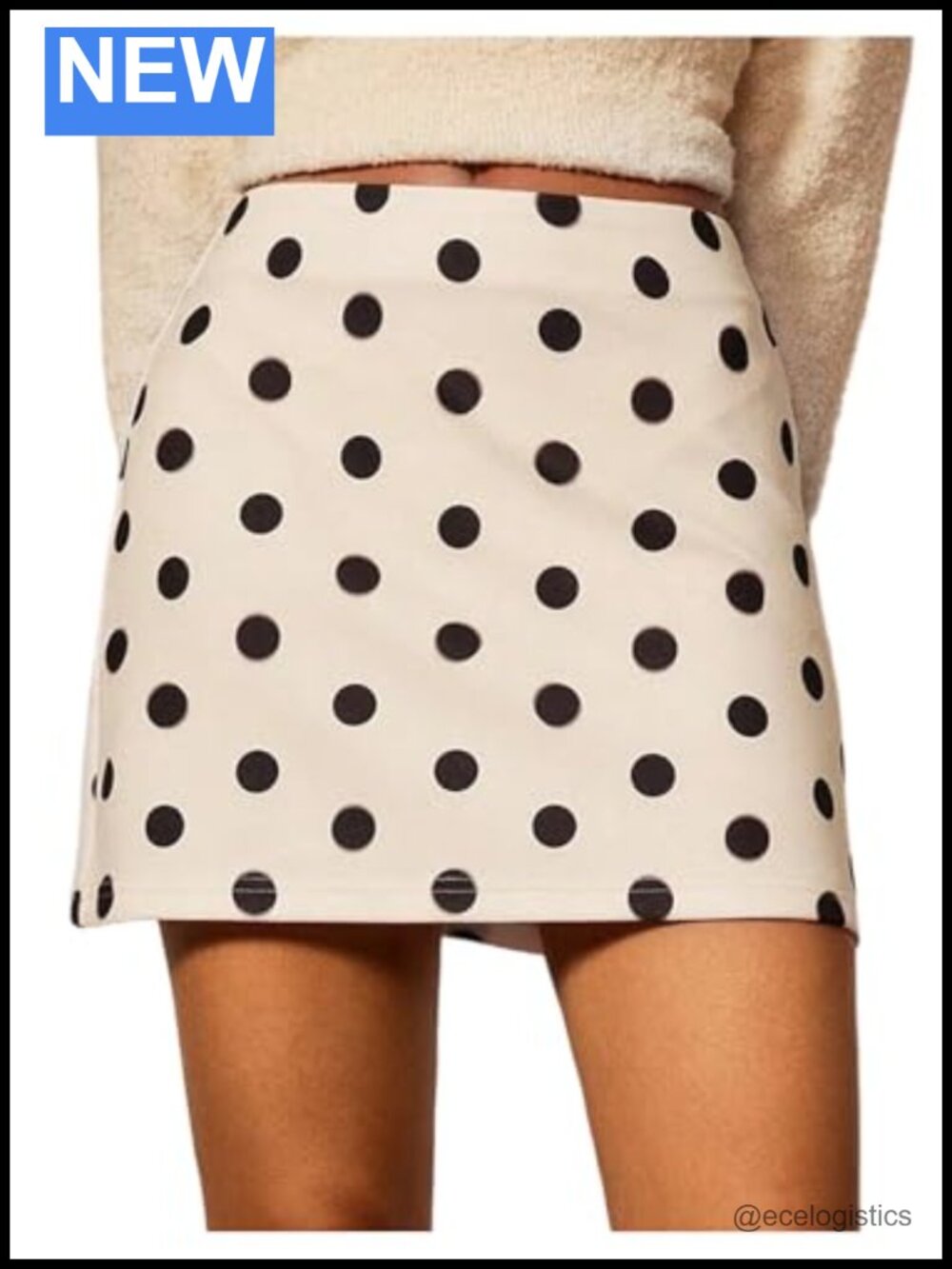 Polka Dot Mini Skirt with Stretch Mid Waist Work Office